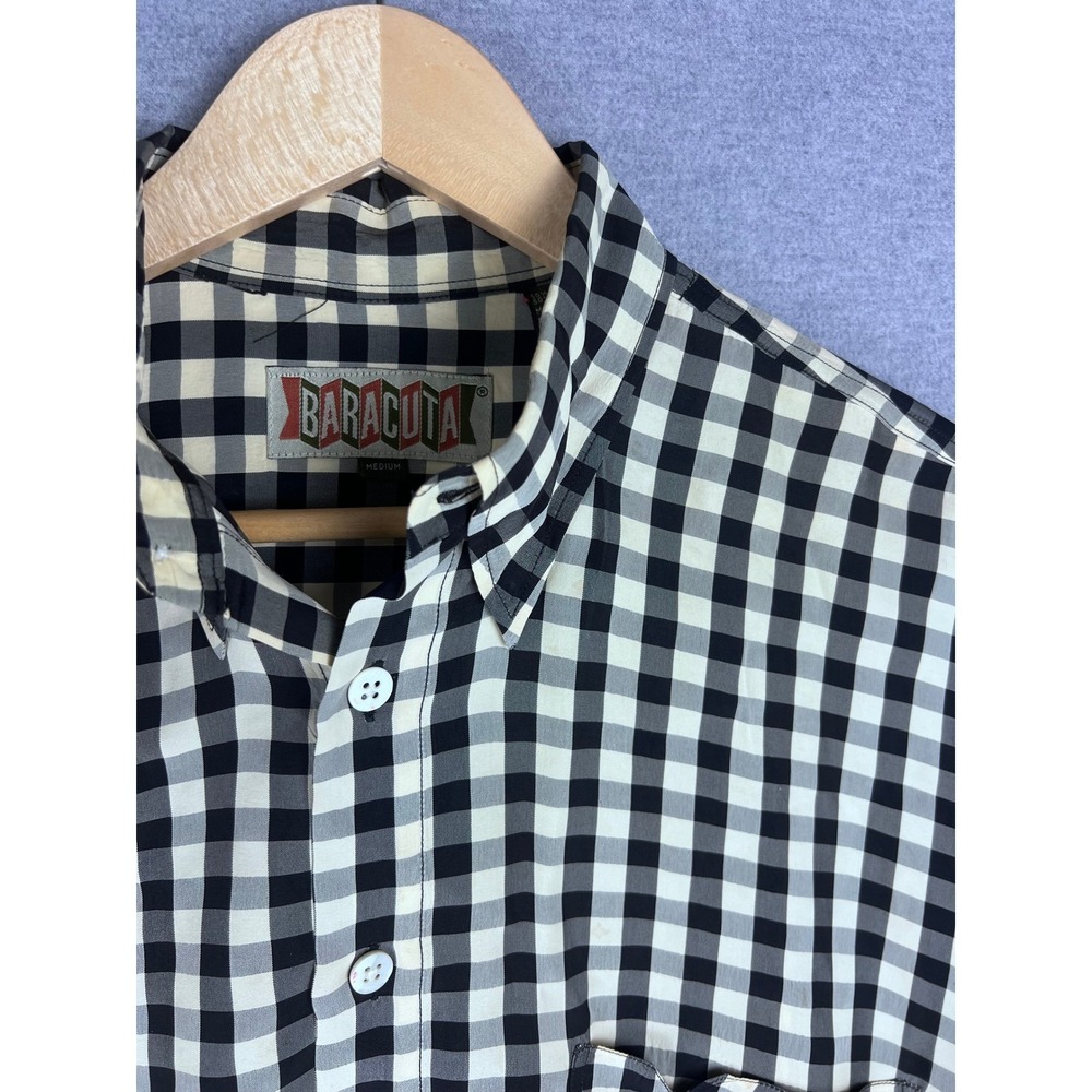 Baracuta G9 Mens Gingham Check Button Down Shirt Medium Rayon‎ Fits Big